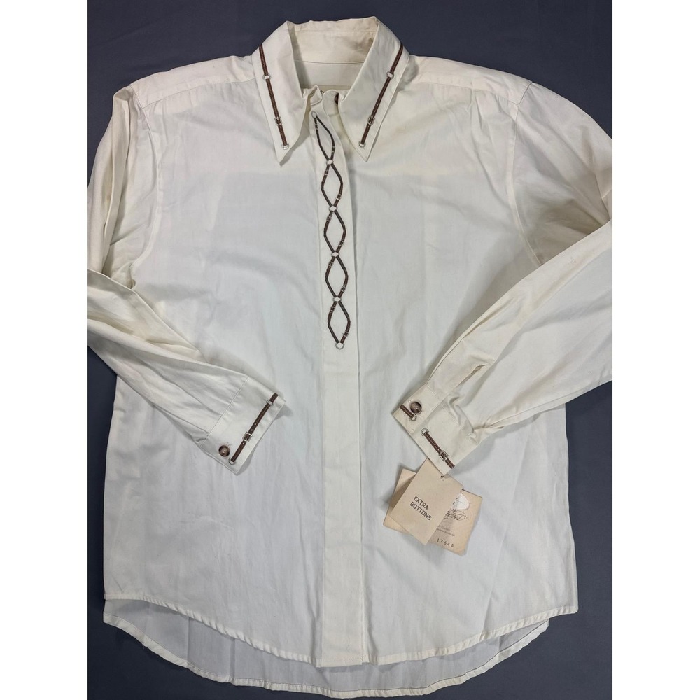 Susan Bristol Vintage NWT Western Equestrian Cream Cotton Belt Trim Blouse Sz 8